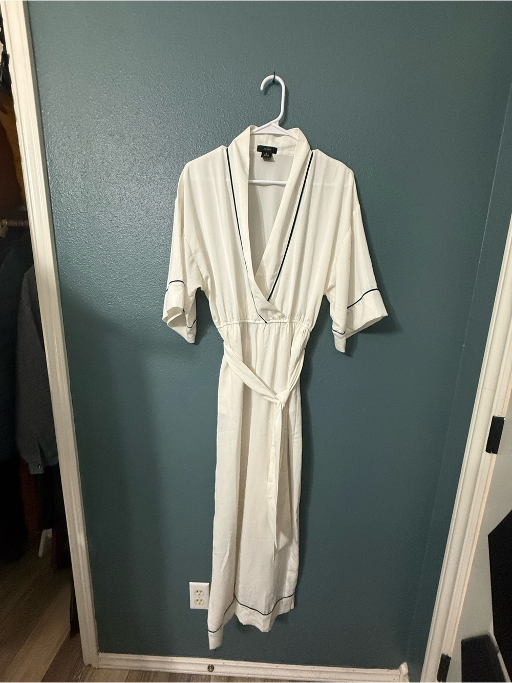 White Satin Jumpsuit with Black Piping